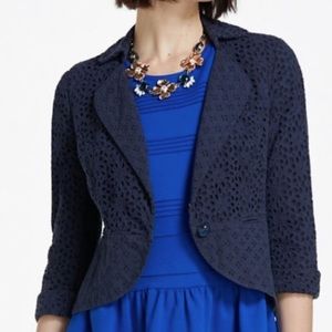 Anthropologie Leifnotes Blazer Navy Eyelet Lace Womens Size 12 NWT runs small